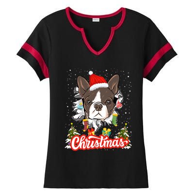 French Bulldog Christmas Idea For And Xmas Frenchie Cool Gift Ladies Halftime Notch Neck Tee