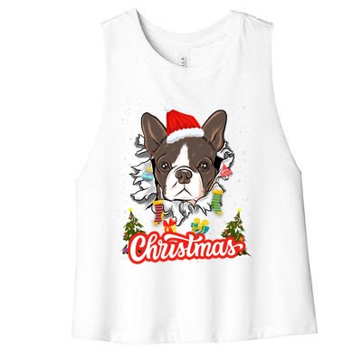 French Bulldog Christmas Idea For And Xmas Frenchie Cool Gift Women's Racerback Cropped Tank