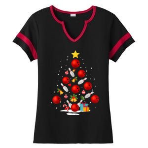 Funny Bowling Christmas Tree Lights Xmas Gifts Ladies Halftime Notch Neck Tee