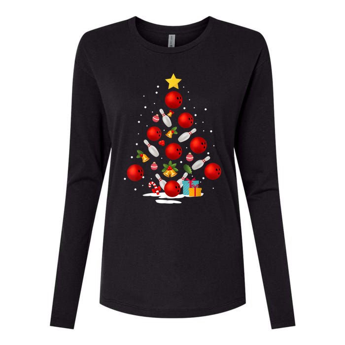 Funny Bowling Christmas Tree Lights Xmas Gifts Womens Cotton Relaxed Long Sleeve T-Shirt