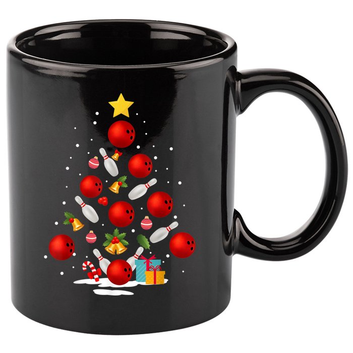 Funny Bowling Christmas Tree Lights Xmas Gifts 11oz C Handle Ceramic Mug