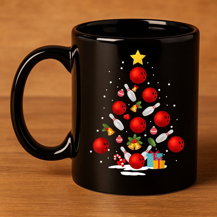 Funny Bowling Christmas Tree Lights Xmas Gifts 11oz C Handle Ceramic Mug
