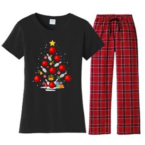 Funny Bowling Christmas Tree Lights Xmas Gifts Women's Flannel Pajama Set