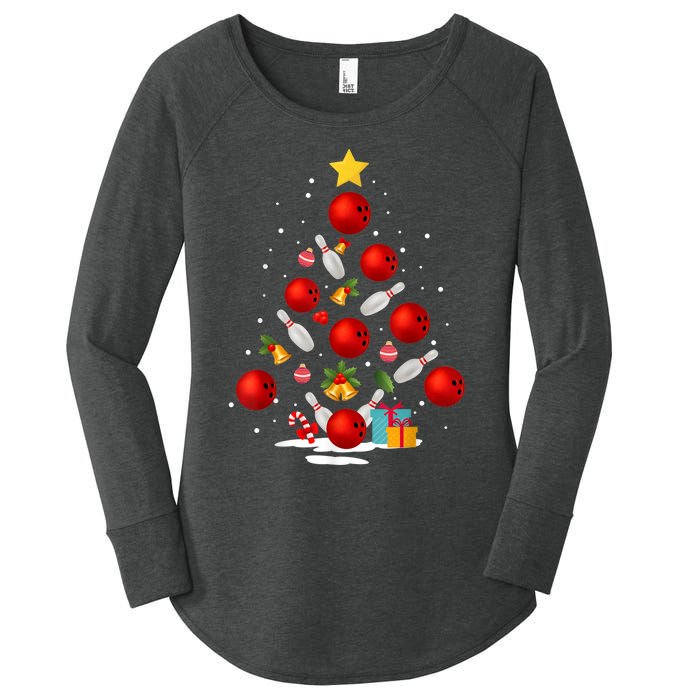 Funny Bowling Christmas Tree Lights Xmas Gifts Women's Perfect Tri Tunic Long Sleeve Shirt