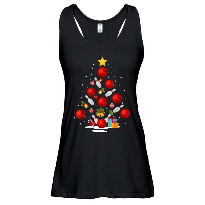 Funny Bowling Christmas Tree Lights Xmas Gifts Ladies Essential Flowy Tank