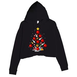 Funny Bowling Christmas Tree Lights Xmas Gifts Crop Fleece Hoodie