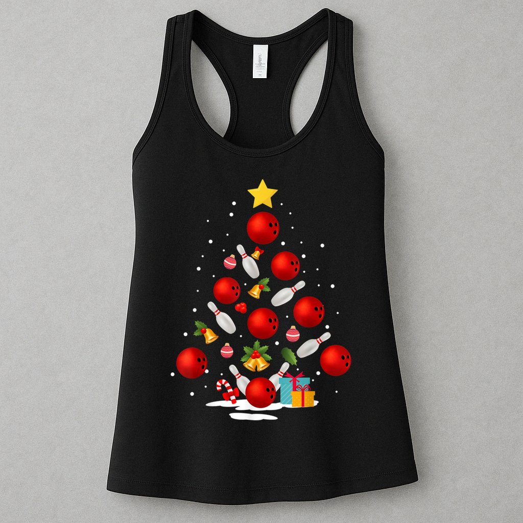 Funny Bowling Christmas Tree Lights Xmas Gifts Womens Tank Top