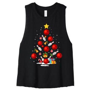 Funny Bowling Christmas Tree Lights Xmas Gifts Women's Racerback Cropped Tank