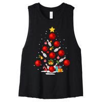 Funny Bowling Christmas Tree Lights Xmas Gifts Women's Racerback Cropped Tank