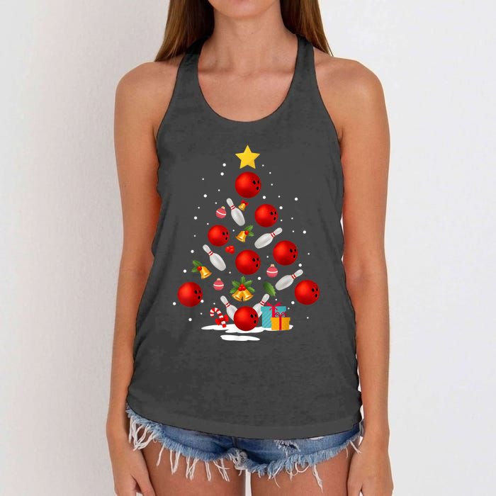 Funny Bowling Christmas Tree Lights Xmas Gifts Women's Knotted Racerback Tank