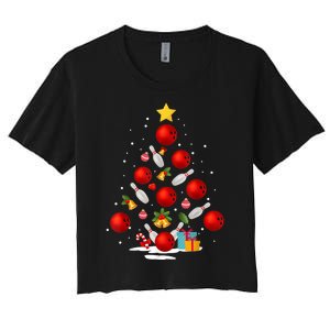 Funny Bowling Christmas Tree Lights Xmas Gifts Women's Crop Top Tee