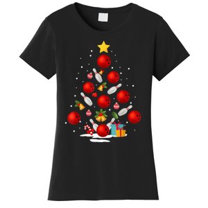 Funny Bowling Christmas Tree Lights Xmas Gifts Women's T-Shirt