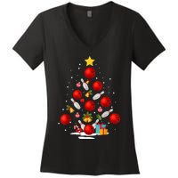 Funny Bowling Christmas Tree Lights Xmas Gifts Women's V-Neck T-Shirt