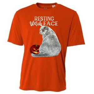 Funny Black Cat Resting Witch Face Halloween Costume Cool Gift Cooling Performance Crew T-Shirt