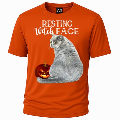 Funny Black Cat Resting Witch Face Halloween Costume Cool Gift Cooling Performance Crew T-Shirt