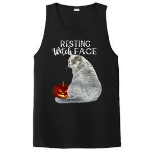 Funny Black Cat Resting Witch Face Halloween Costume Cool Gift PosiCharge Competitor Tank