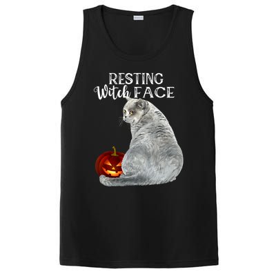 Funny Black Cat Resting Witch Face Halloween Costume Cool Gift PosiCharge Competitor Tank