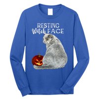 Funny Black Cat Resting Witch Face Halloween Costume Cool Gift Long Sleeve Shirt