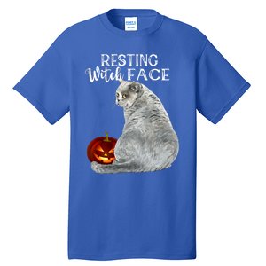 Funny Black Cat Resting Witch Face Halloween Costume Cool Gift Tall T-Shirt