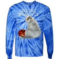 Funny Black Cat Resting Witch Face Halloween Costume Cool Gift Tie-Dye Long Sleeve Shirt