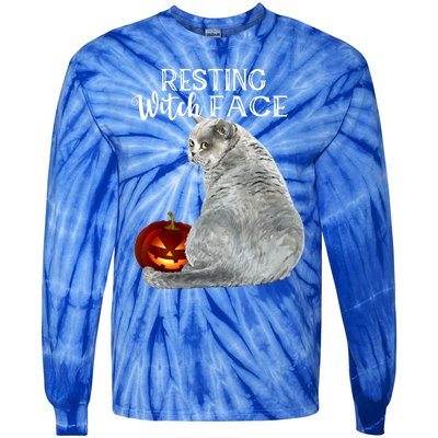 Funny Black Cat Resting Witch Face Halloween Costume Cool Gift Tie-Dye Long Sleeve Shirt