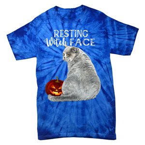 Funny Black Cat Resting Witch Face Halloween Costume Cool Gift Tie-Dye T-Shirt