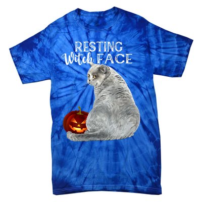 Funny Black Cat Resting Witch Face Halloween Costume Cool Gift Tie-Dye T-Shirt