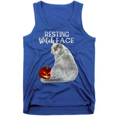 Funny Black Cat Resting Witch Face Halloween Costume Cool Gift Tank Top