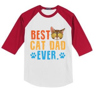 Funny Best Cat Dad Ever Colorful Cat With Sunglass Gift Kids Colorblock Raglan Jersey