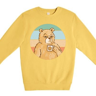 Funny Bear Coffee Lover Retro Sunset Premium Crewneck Sweatshirt