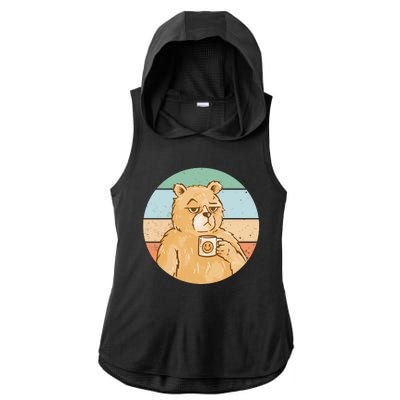 Funny Bear Coffee Lover Retro Sunset Ladies PosiCharge Tri-Blend Wicking Draft Hoodie Tank