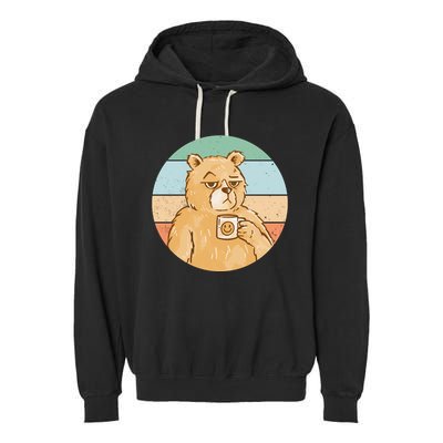 Funny Bear Coffee Lover Retro Sunset Garment-Dyed Fleece Hoodie