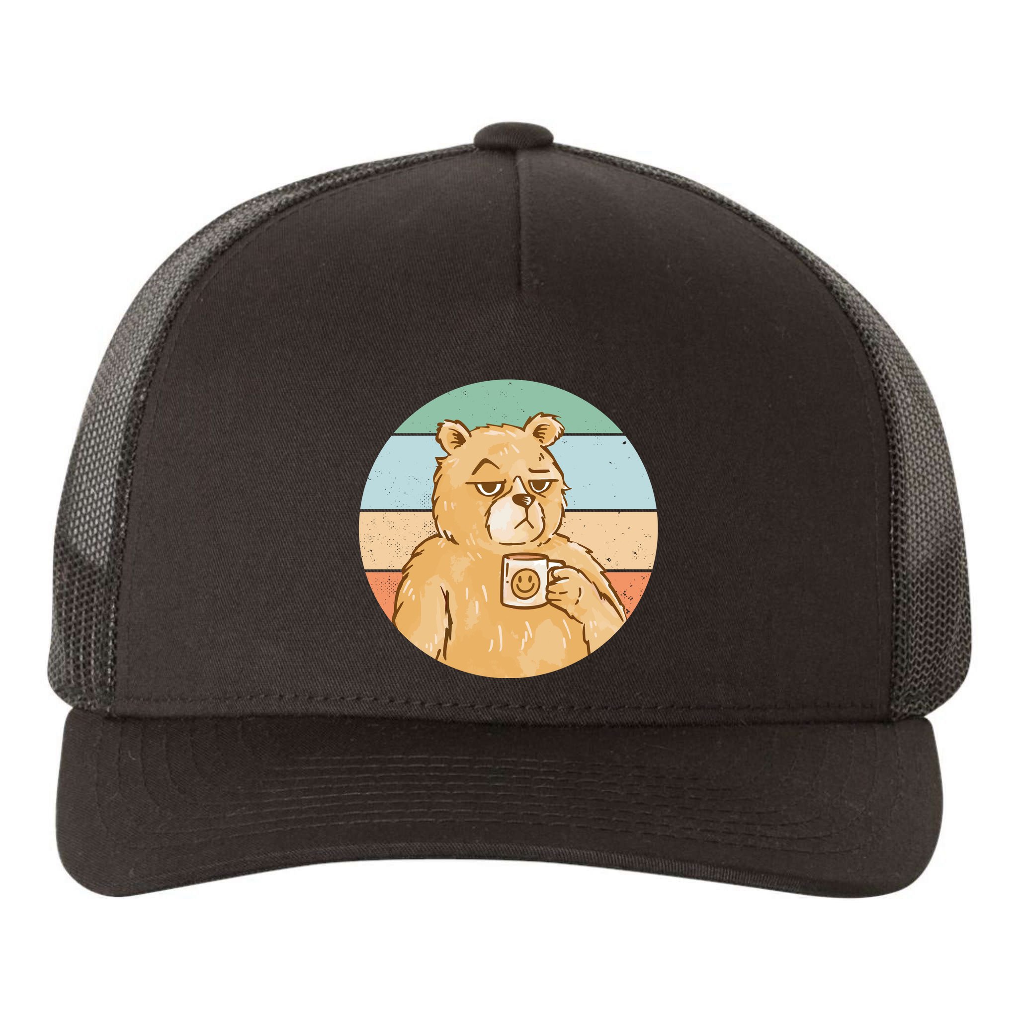 Funny Bear Coffee Lover Retro Sunset Yupoong Adult 5-Panel Trucker Hat