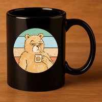 Funny Bear Coffee Lover Retro Sunset 11oz C Handle Ceramic Mug