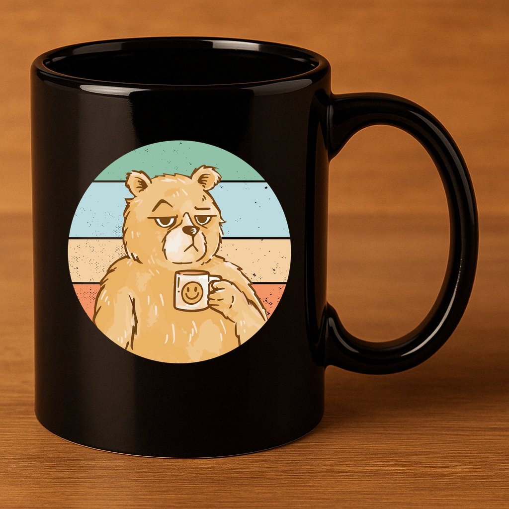 Funny Bear Coffee Lover Retro Sunset 11oz C Handle Ceramic Mug