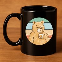 Funny Bear Coffee Lover Retro Sunset 11oz C Handle Ceramic Mug