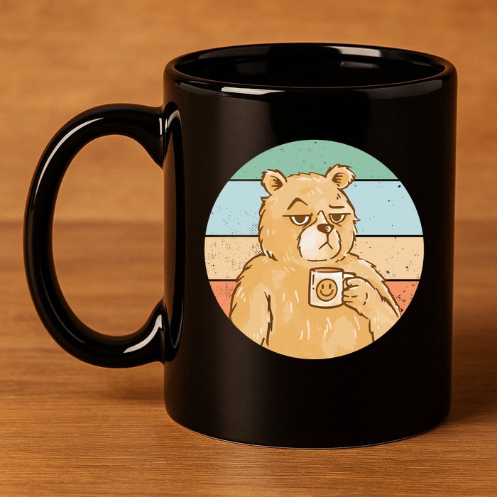 Funny Bear Coffee Lover Retro Sunset 11oz C Handle Ceramic Mug