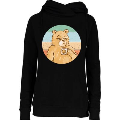 Funny Bear Coffee Lover Retro Sunset Womens Funnel Neck Pullover Hood