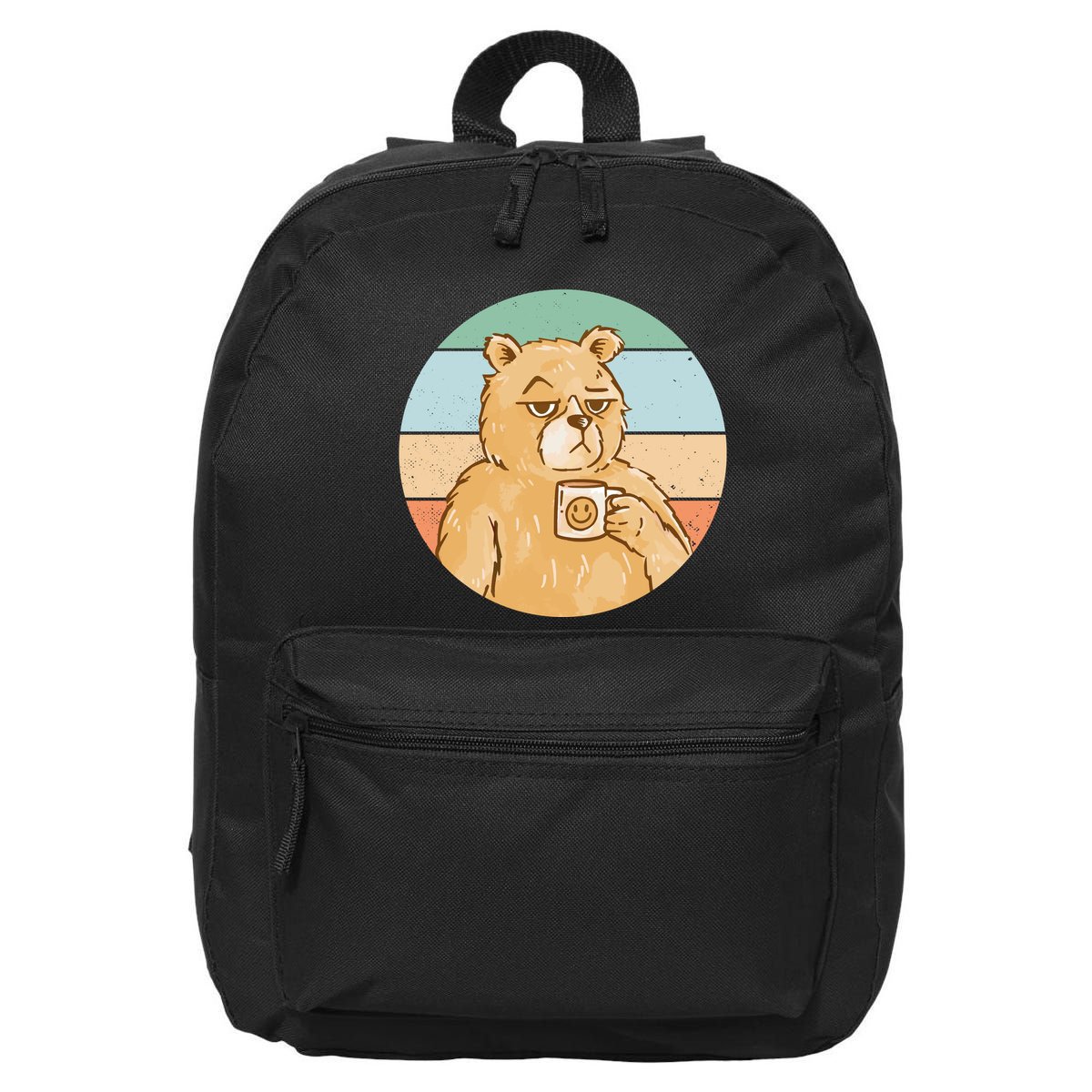 Funny Bear Coffee Lover Retro Sunset 16 in Basic Backpack