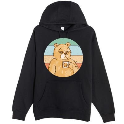 Funny Bear Coffee Lover Retro Sunset Premium Pullover Hoodie