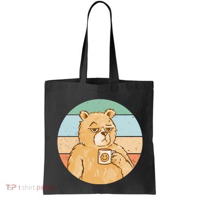 Funny Bear Coffee Lover Retro Sunset Tote Bag