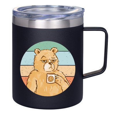 Funny Bear Coffee Lover Retro Sunset 12oz Stainless Steel Coffee Mug