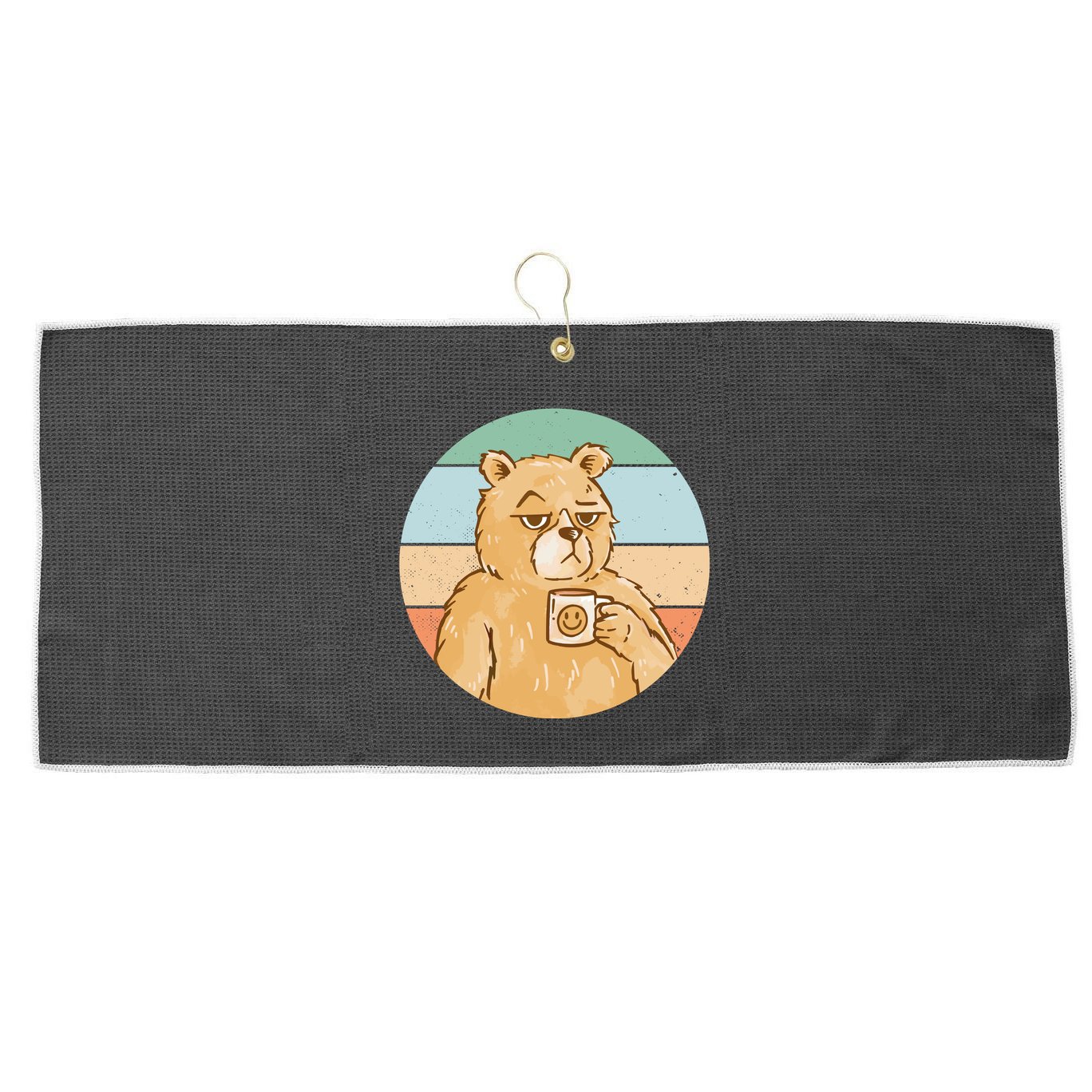Funny Bear Coffee Lover Retro Sunset Large Microfiber Waffle Golf Towel