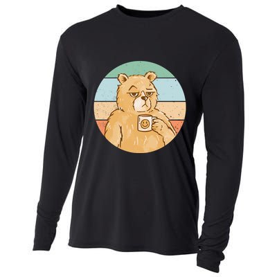 Funny Bear Coffee Lover Retro Sunset Cooling Performance Long Sleeve Crew