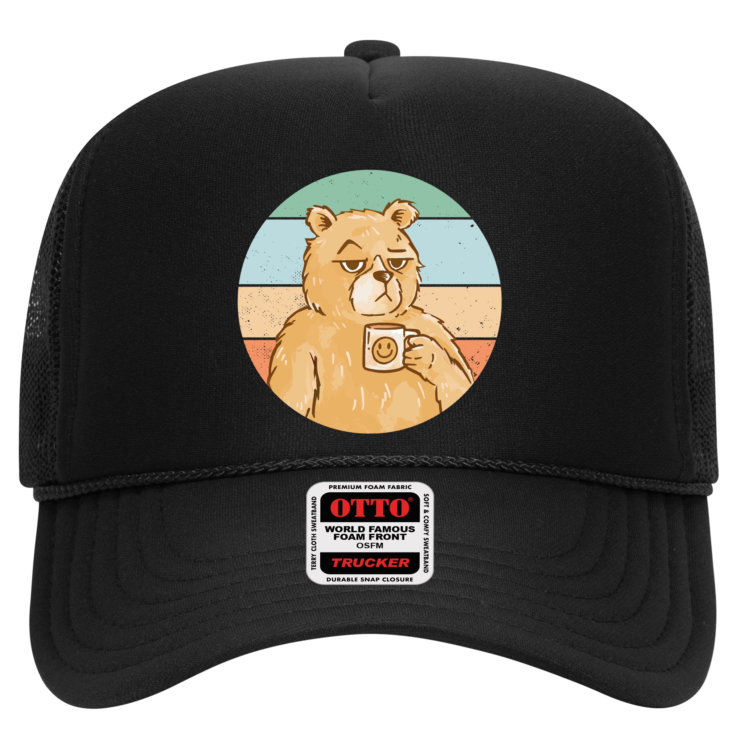 Funny Bear Coffee Lover Retro Sunset Hat