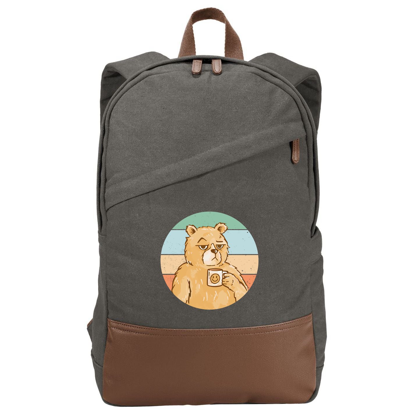 Funny Bear Coffee Lover Retro Sunset Cotton Canvas Backpack