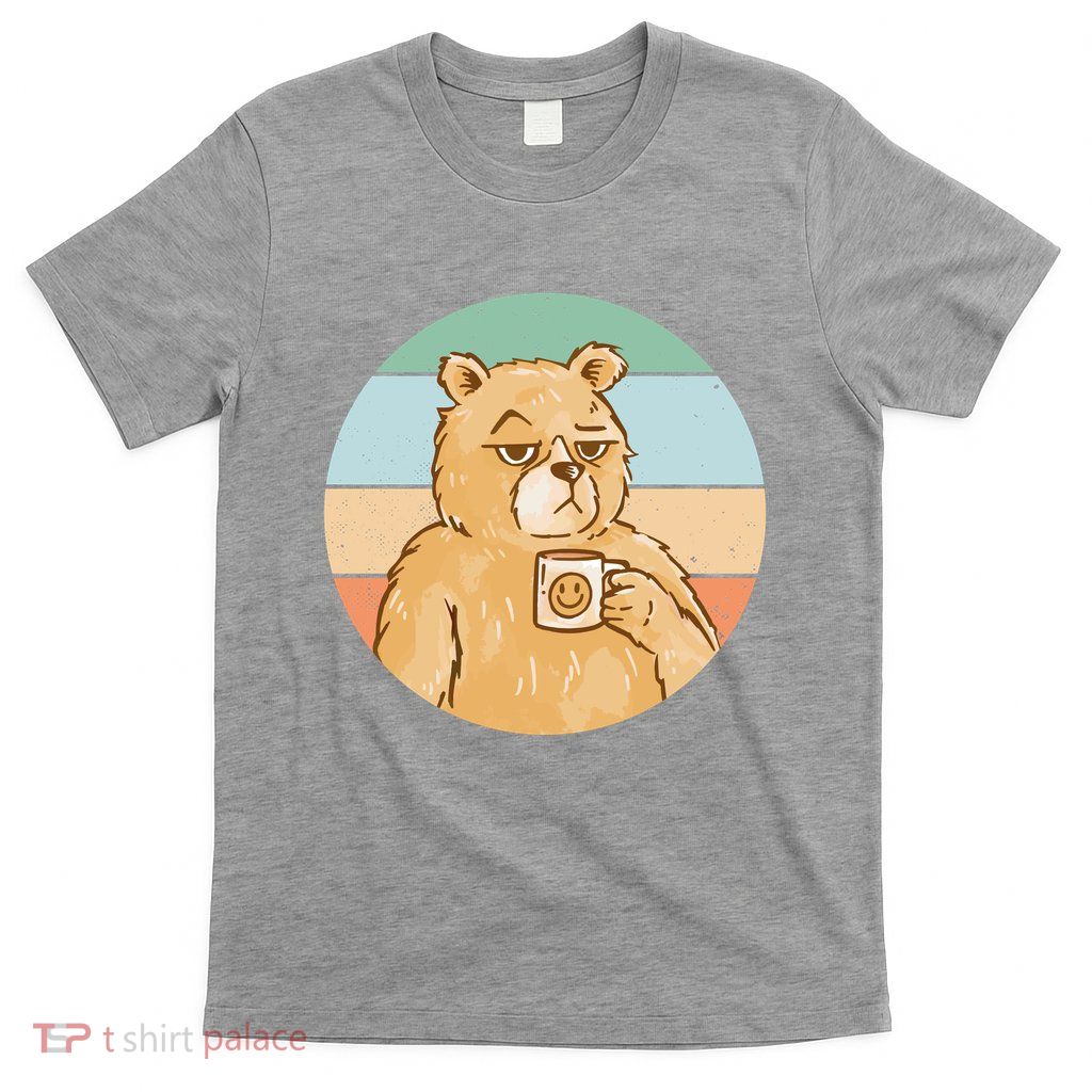 Funny Bear Coffee Lover Retro Sunset T-Shirt