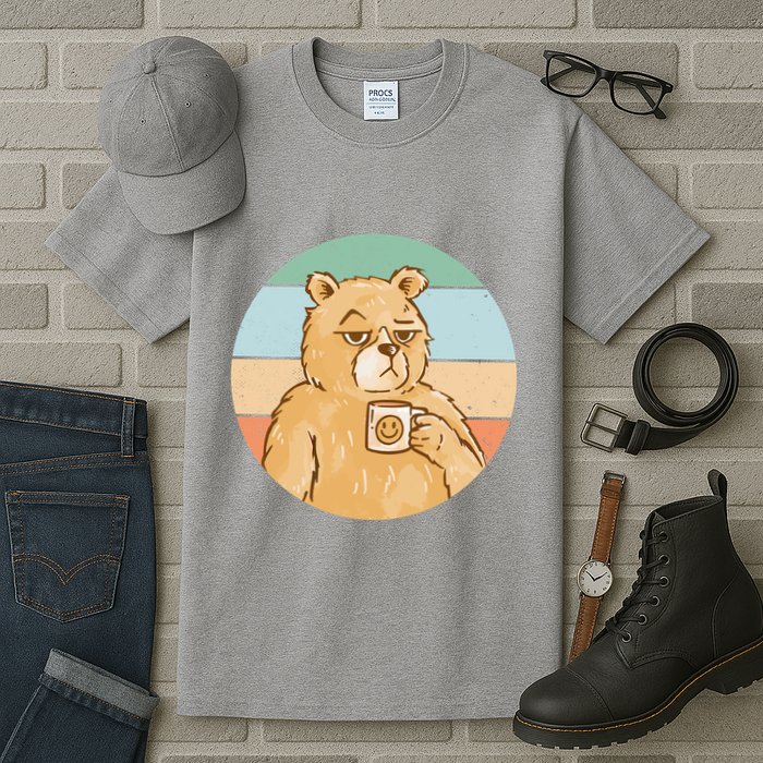 Funny Bear Coffee Lover Retro Sunset Tall T-Shirt