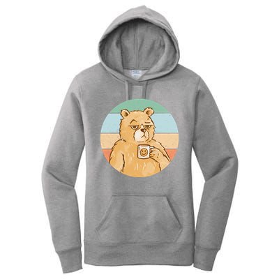 Funny Bear Coffee Lover Retro Sunset Women's Pullover Hoodie