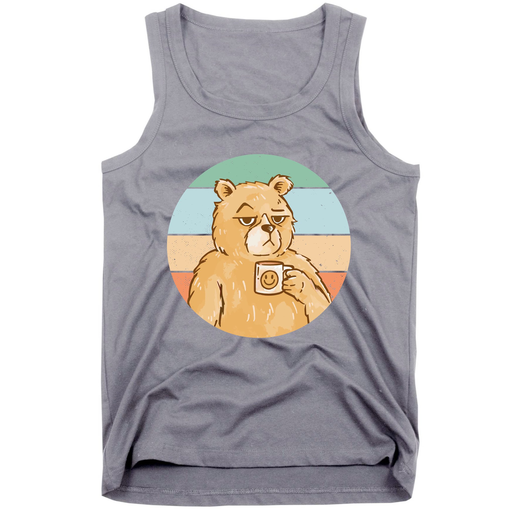 Funny Bear Coffee Lover Retro Sunset Tank Top